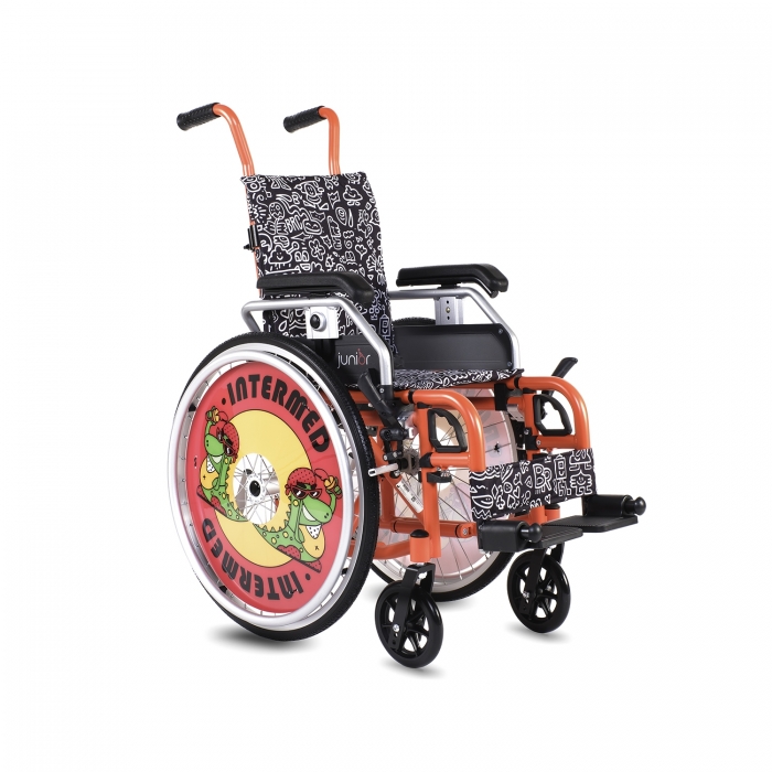 Carrozzina Junior con telaio pieghevole in alluminio, ruote posteriori 22”